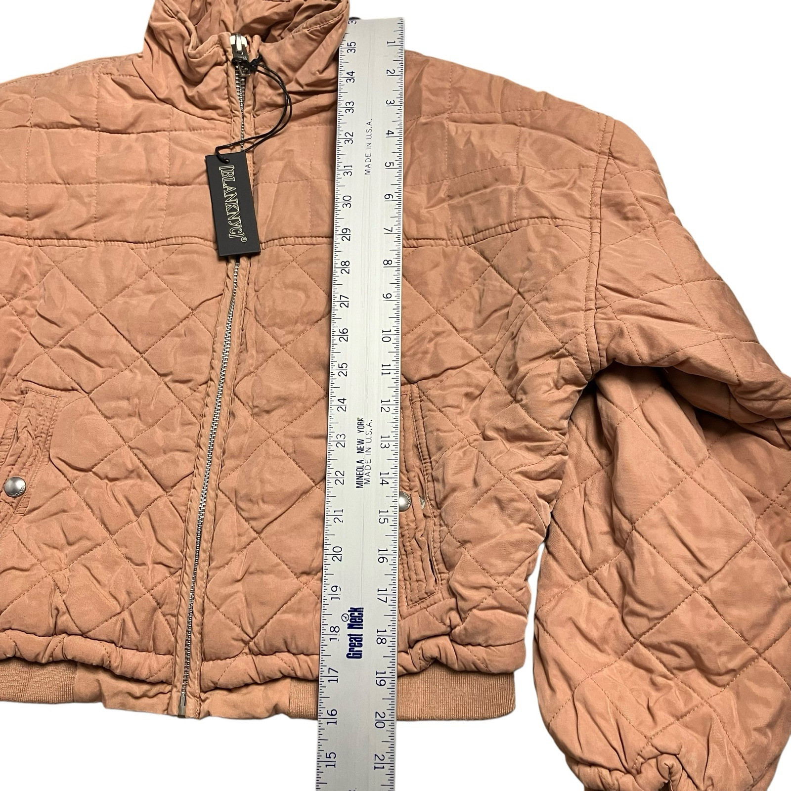 Blank NYC Jacket Womens XS Peach Quilted Cropped Zip Spring Bomber