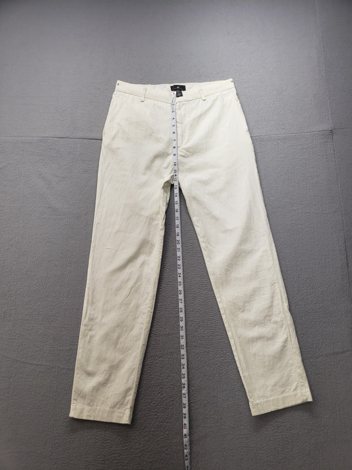 H&M Men Chino Pant 30 White Slim Fit Flat Front Mid Rise Preppy Casual Workwear