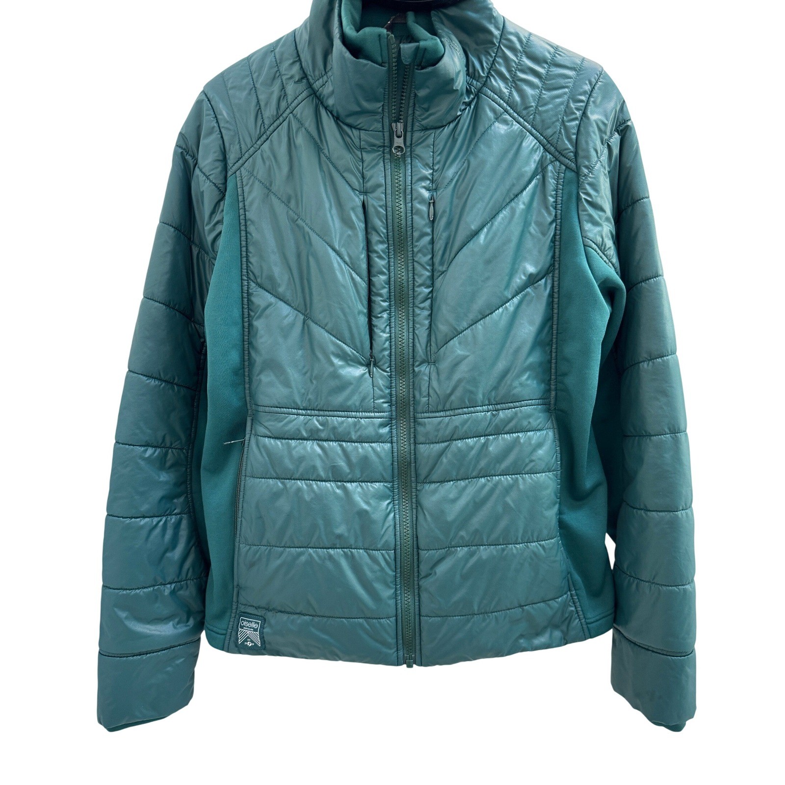 Oiselle Puffer Jacket Womens Small Green Quilted Hybrid Running Layer