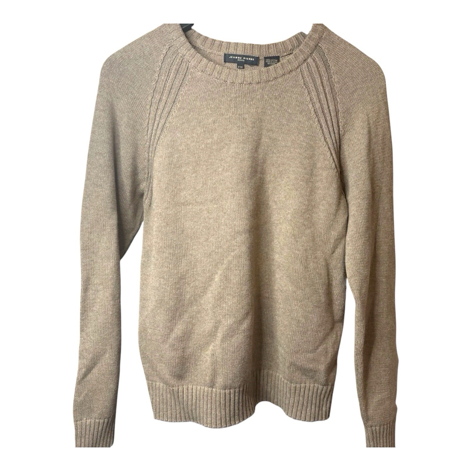 Jeanne Pierre 100% Cotton Beige Taupe Pullover Sweater Size PM