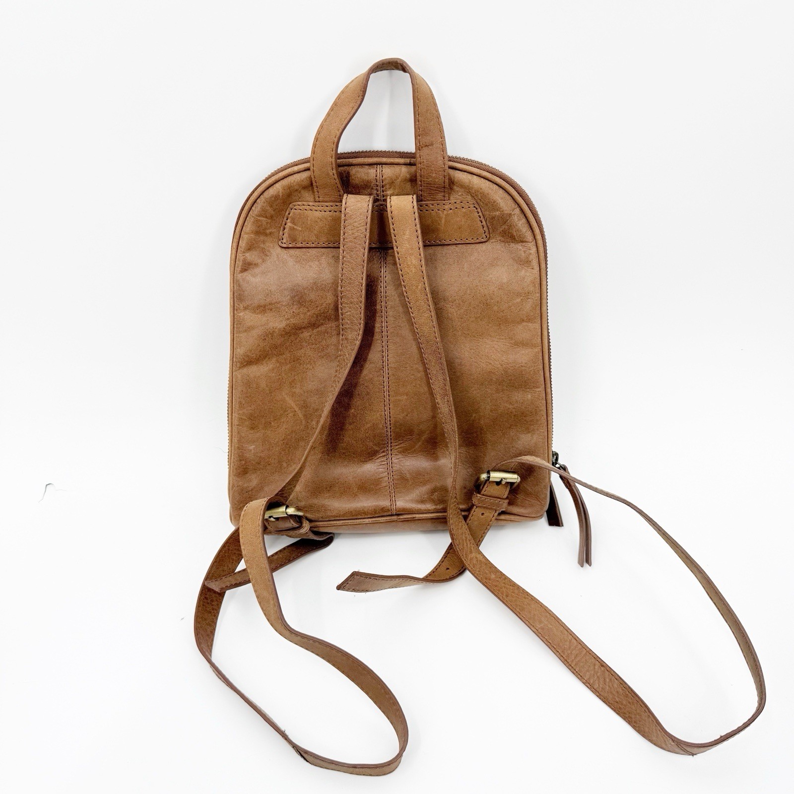 Bolo Brown Genuine Leather Mini Backpack Purse Tassel Front Pocket YKK Zip Boho