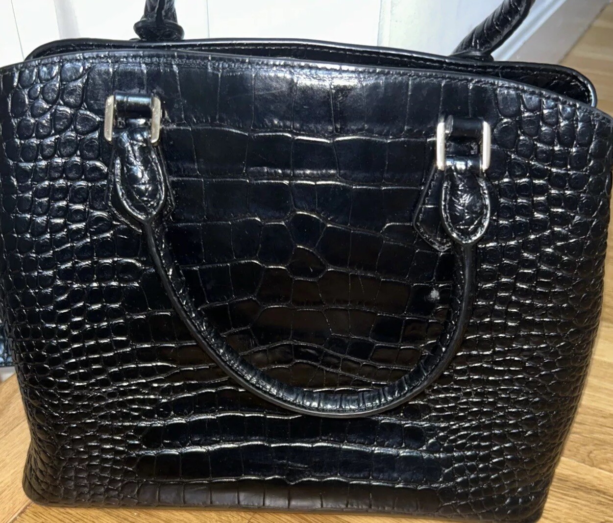 Tory Burch Robinson Crocodile Embossed Crossbody Purse Designer Bag, Black,