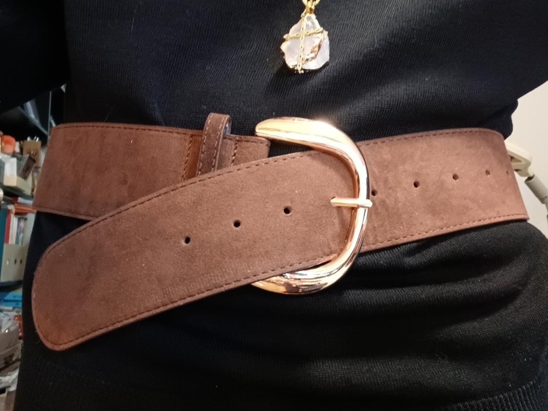 WOMEN BROWN MATTE SUEDE BELT GOLDEN BUCKLE Size M belt length is 43 in NEW