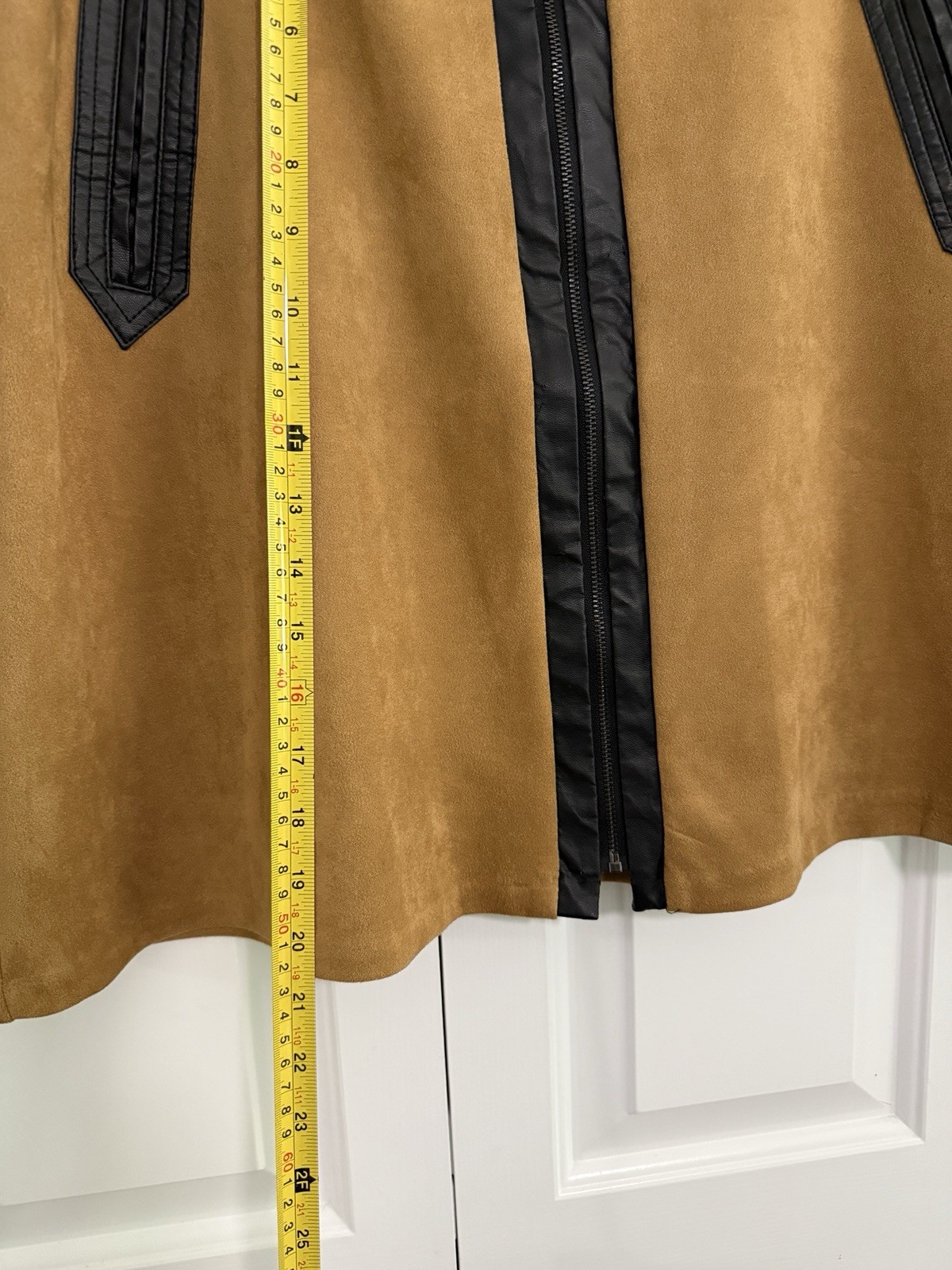 eci New York Womens Brown Suede Mini Skirt Elastic Full Zipper XL