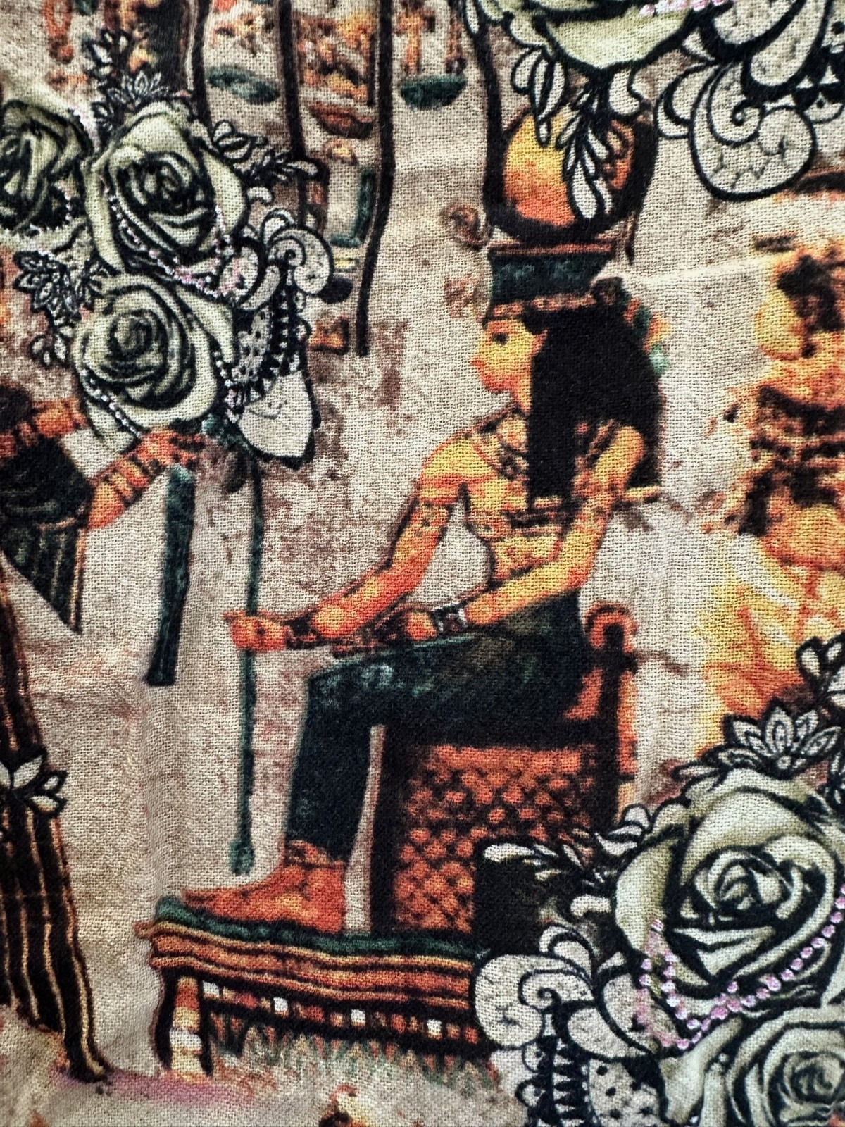 Women’s Egyptian Rose Print Capri Pants Pockets Cotton Blend Boho Pull On
