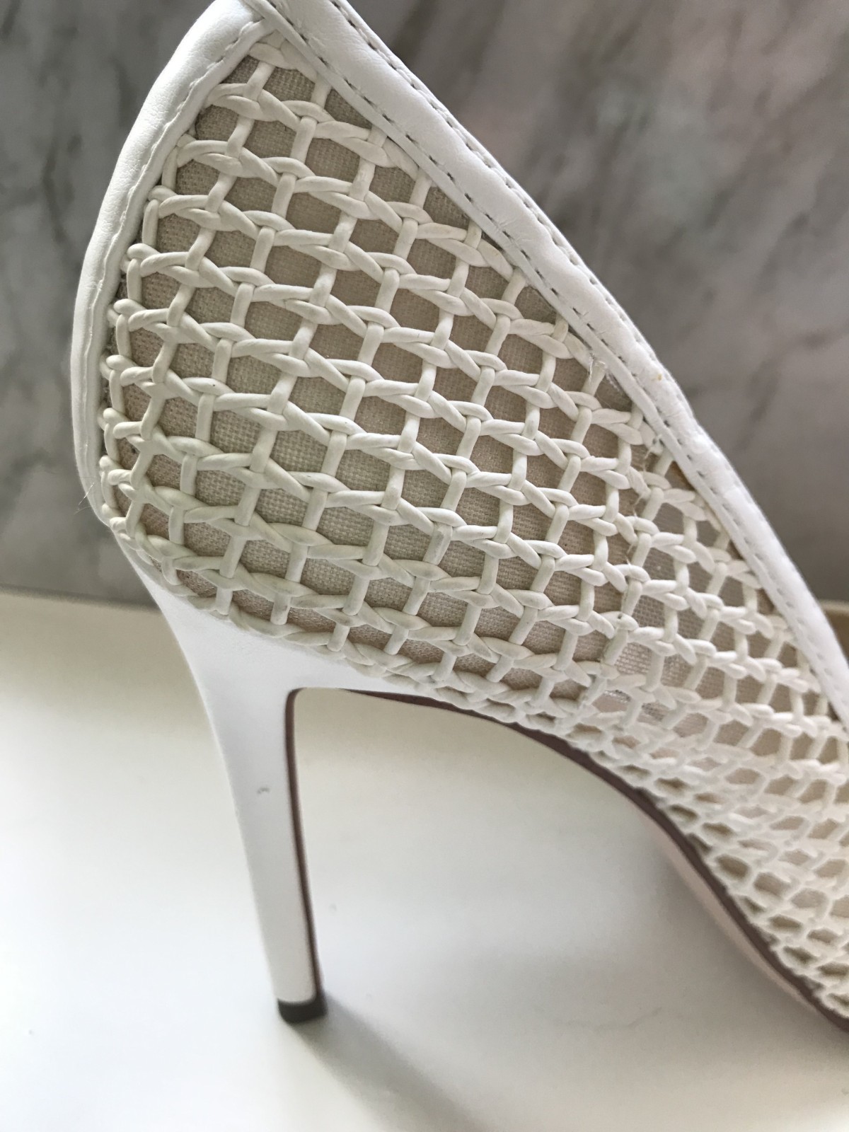 Jessica Simpson Size 8 Ivory White Mesh Net Pointed Toe D’Orsay Stiletto Pumps H