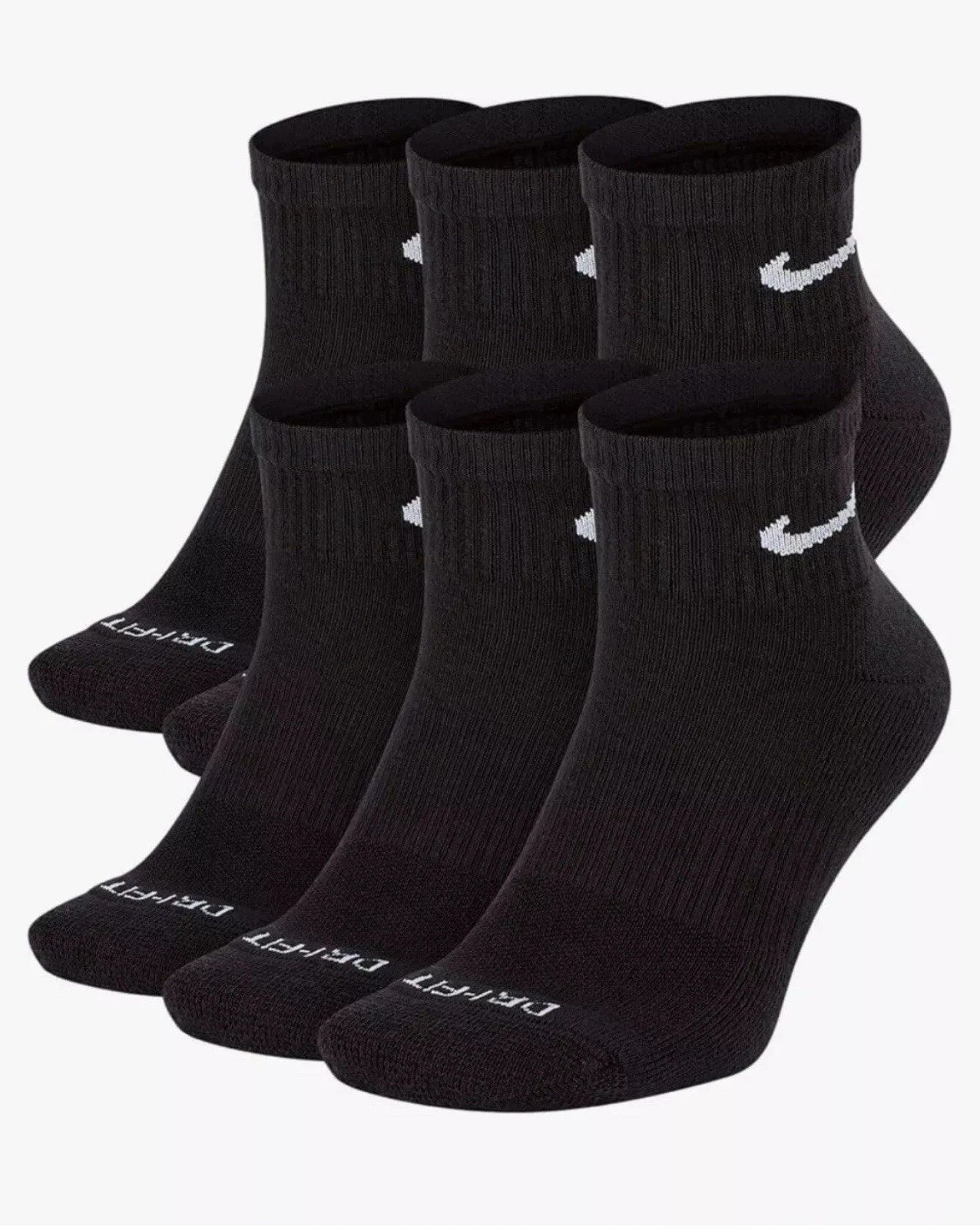 Nike Everyday Cushion UNISEX Ankle Black Training Socks (6 Pair) — Medium
