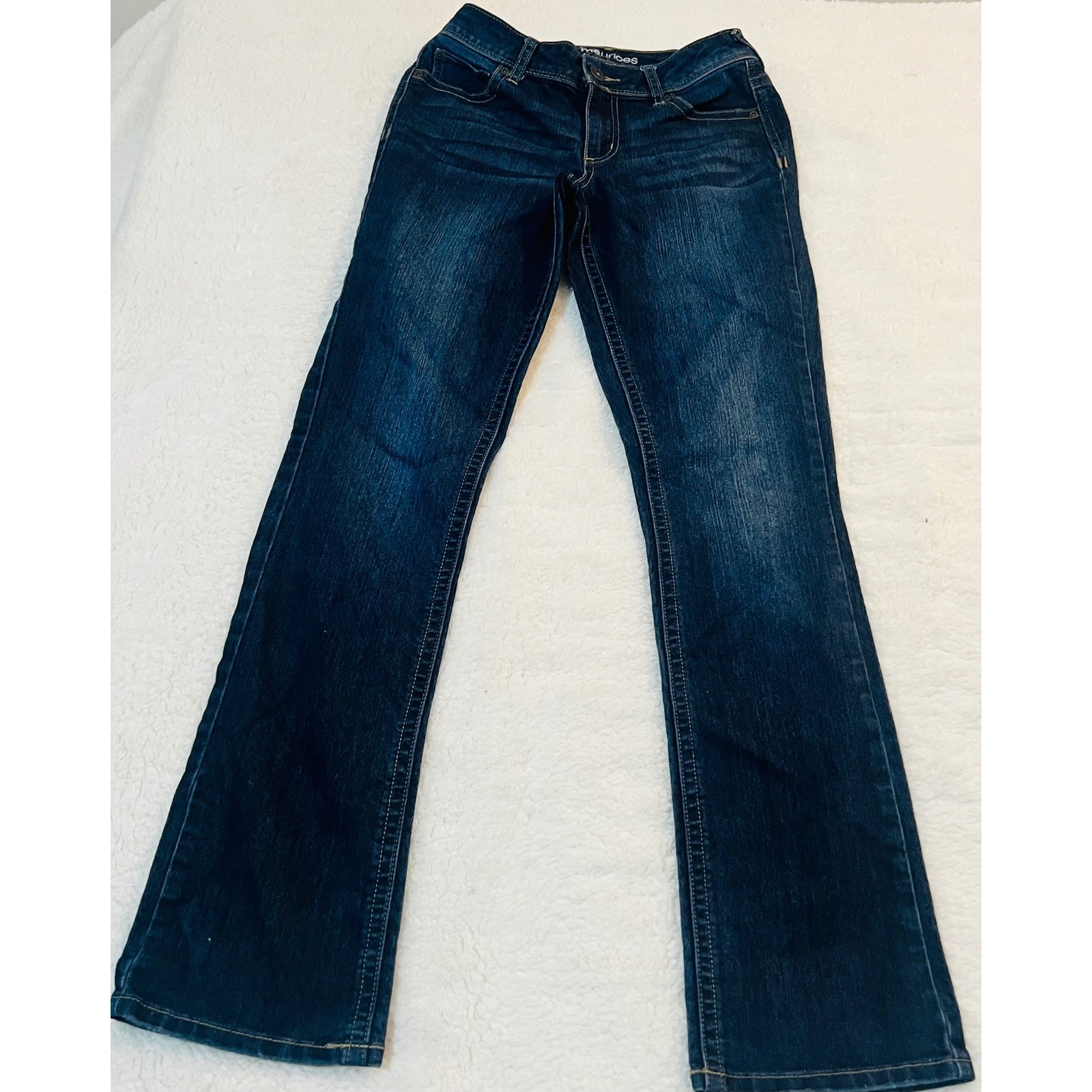 Maurices Womens Dark Wash Bootcut Jeans Embroidered Back Pockets Size 27×31