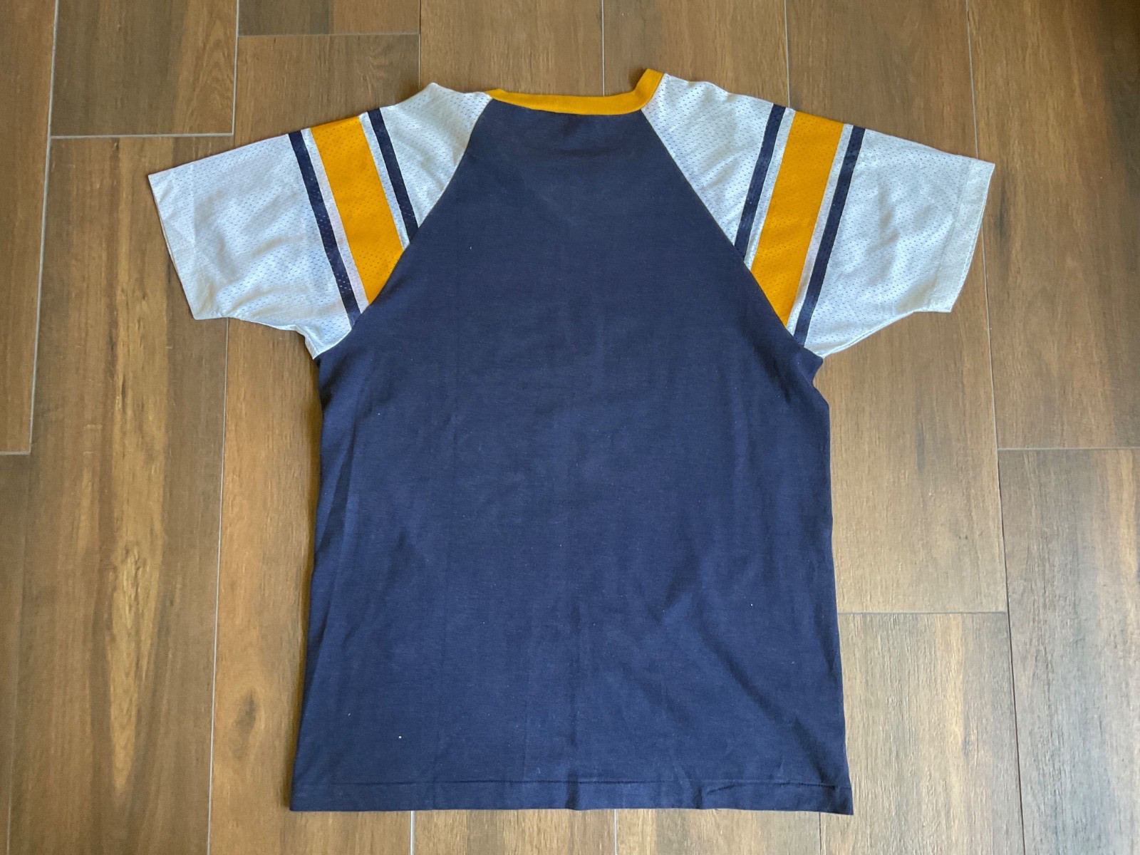 Vintage 70s Notre Dame T Shirt Fighting Irish Jersey Champion Blue Bar Size XL