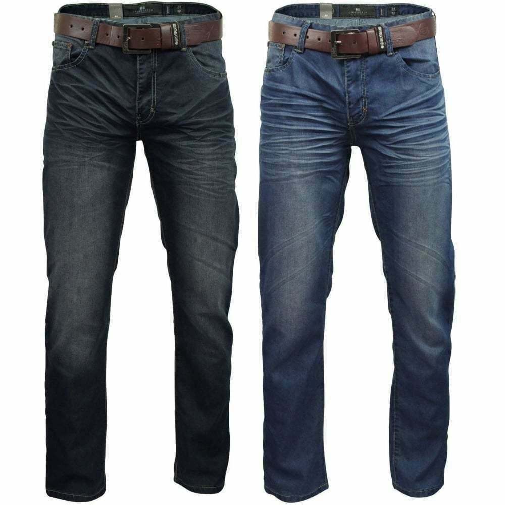 Crosshatch Men’s New Fashion Jeans Straight Fit Vintage Faded Blue Denim Farrow