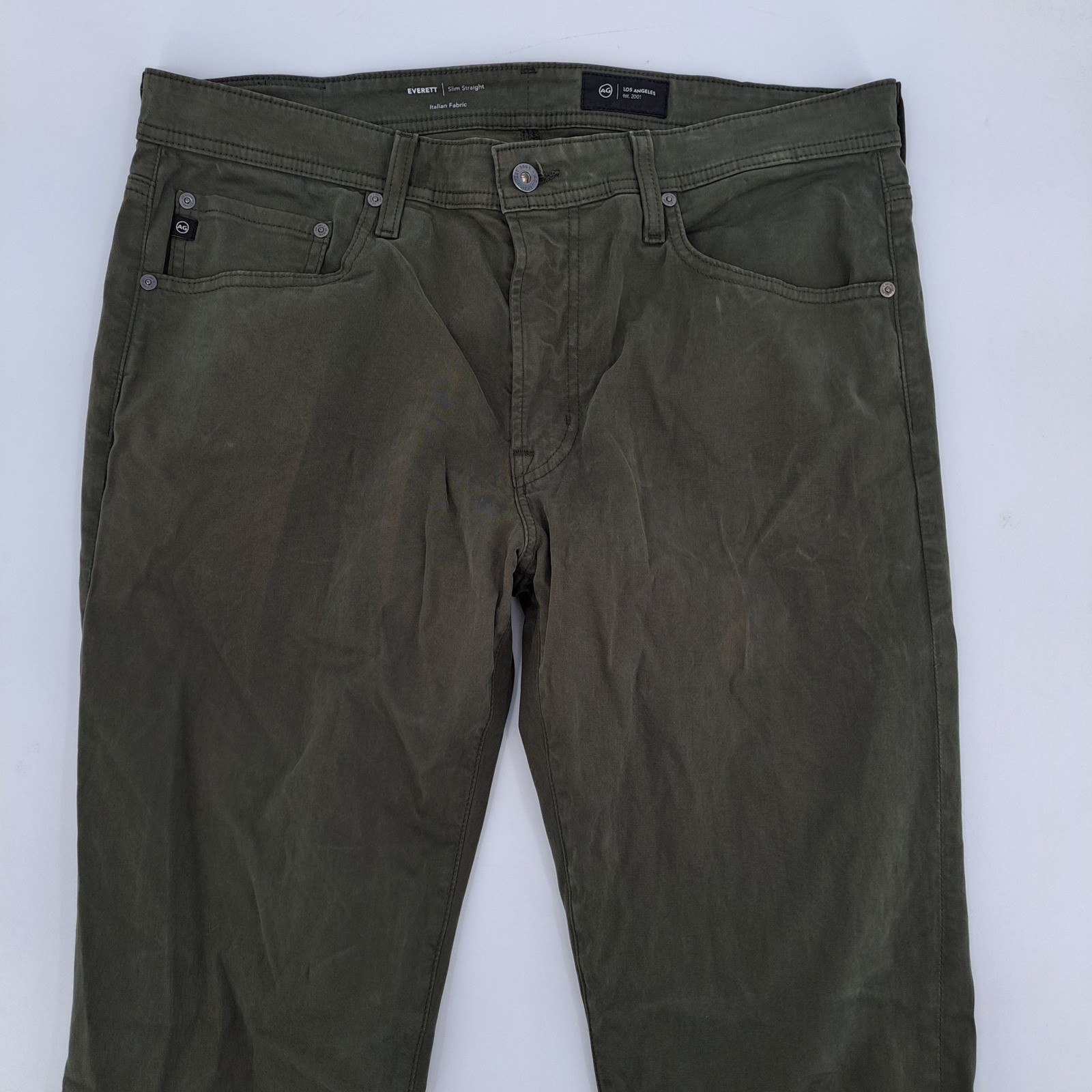 Adriano Goldschmied Everett Slim Straight Pants Mens 35×34 Italian Olive Green