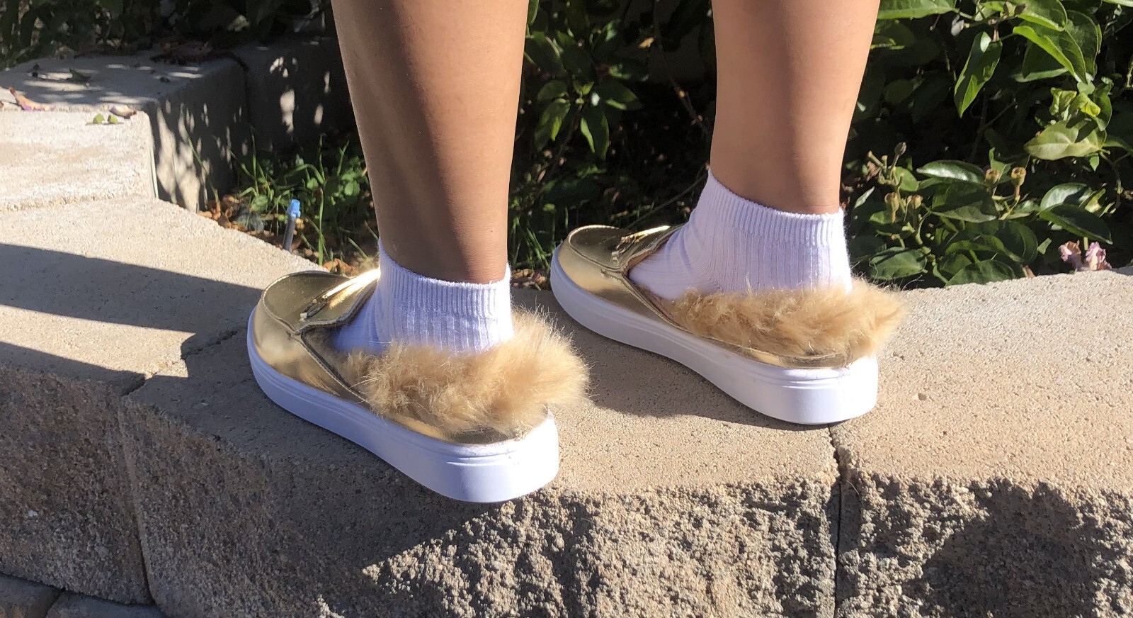 BAMBOO GRANDSLAM-39M GOLD MPU SLIP ON FAUX FUR COMFORT LOAFER SHOES ALL SIZES