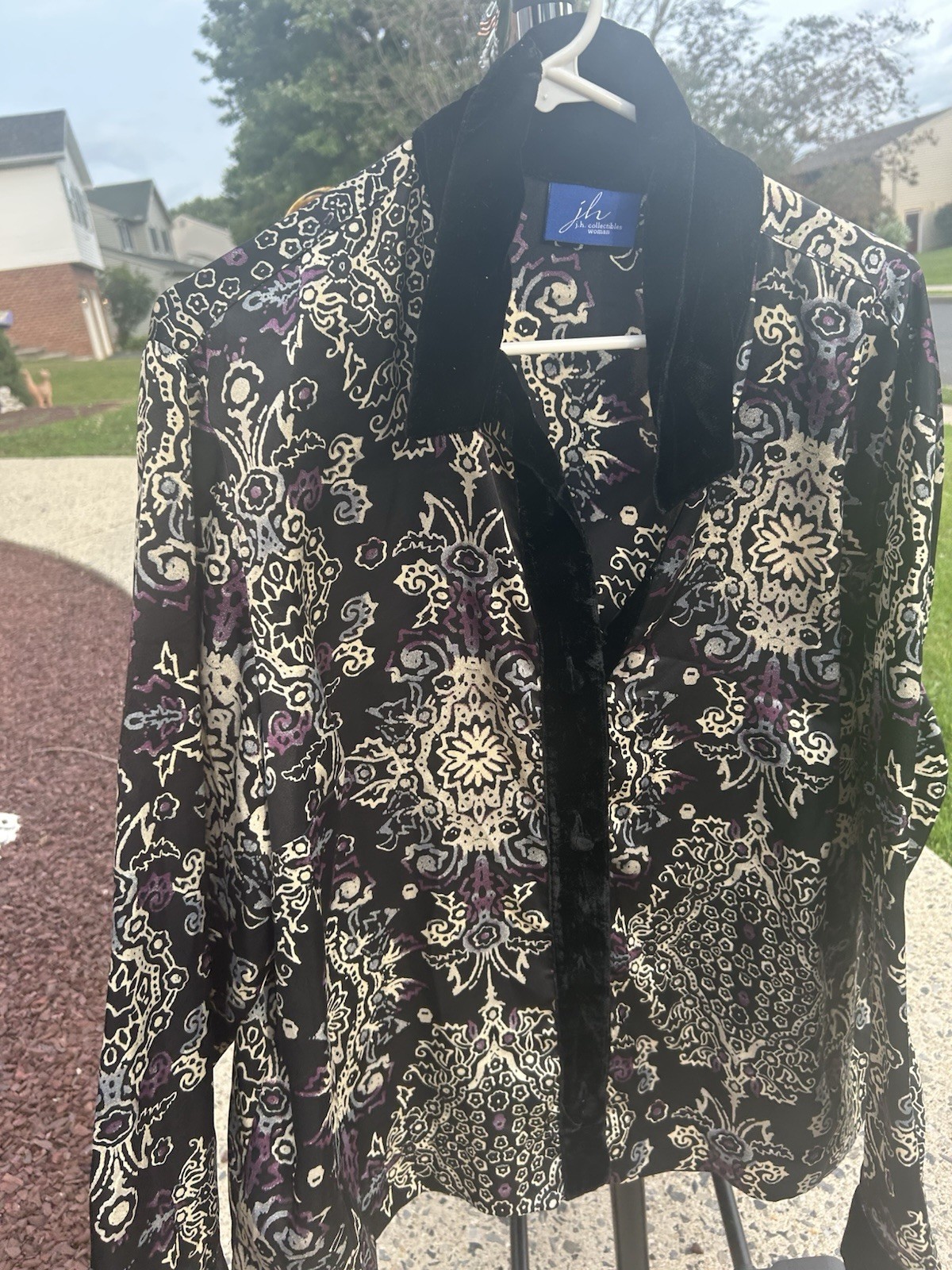 j.h. collectibles Women Maternity 2XL Black Purple Beige Paisley Short Jacket