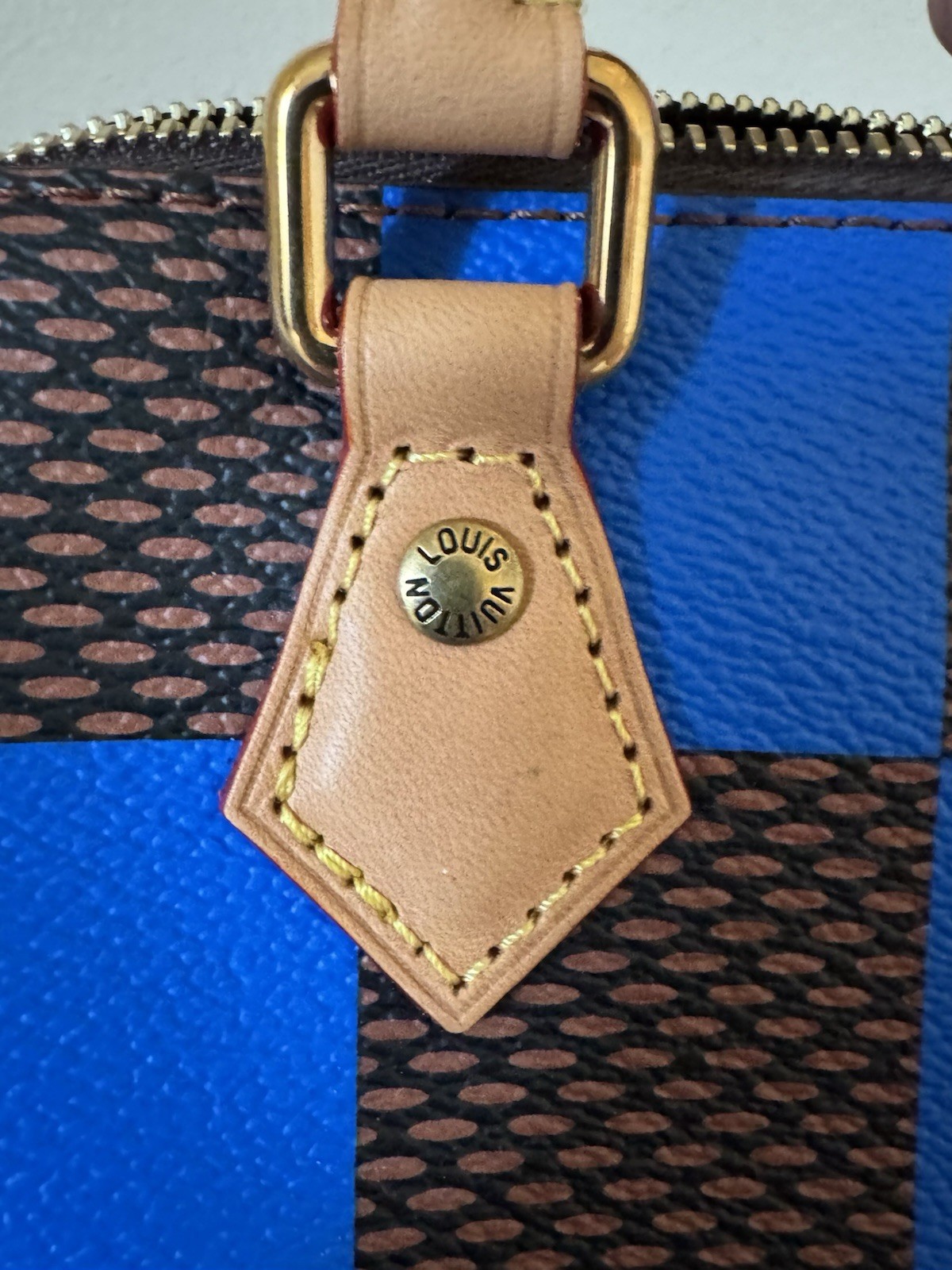 Louis Vuitton Nano Speedy Blue Brown Checkered Satchel w/ Strap, Dust Bag