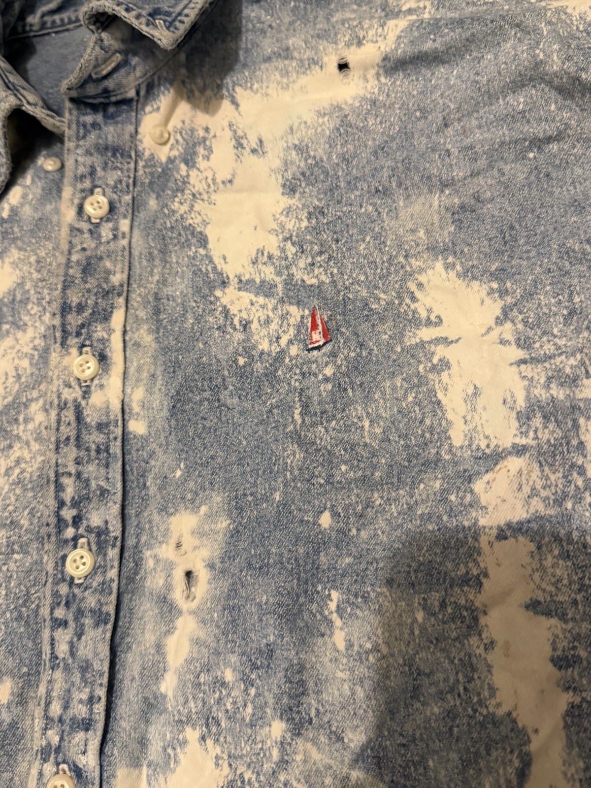 Vintage Norsport Blue Bleached Men’s Denim Shirt Size Large