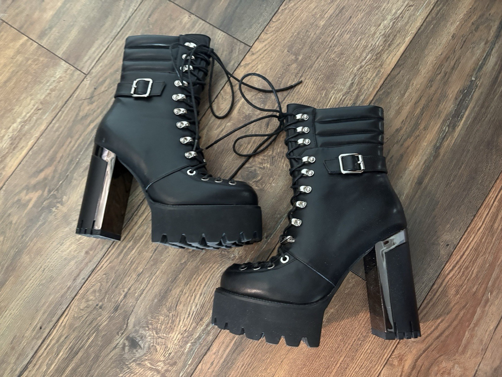 Black Platform Boots Sz 8 Corset Style Open Laces Goth Cyber Club Comfortable