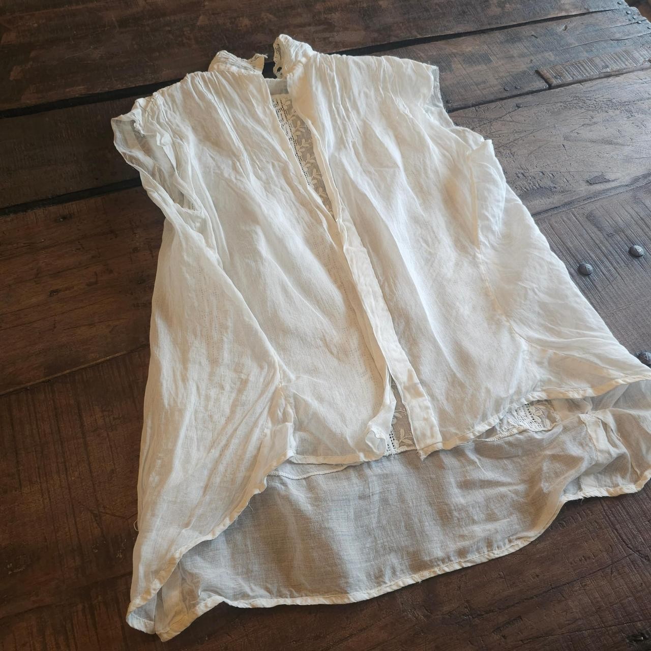 Antique Embroidered White Sleeveless Blouse Mock Neck As Is Top Shirt Edwardian