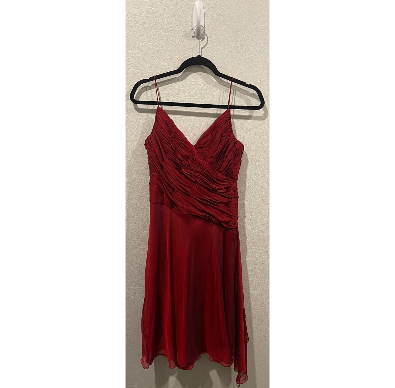 CARMEN MARC VALVO Burgundy Spaghetti Staps A-Line Mini Dress Size 12