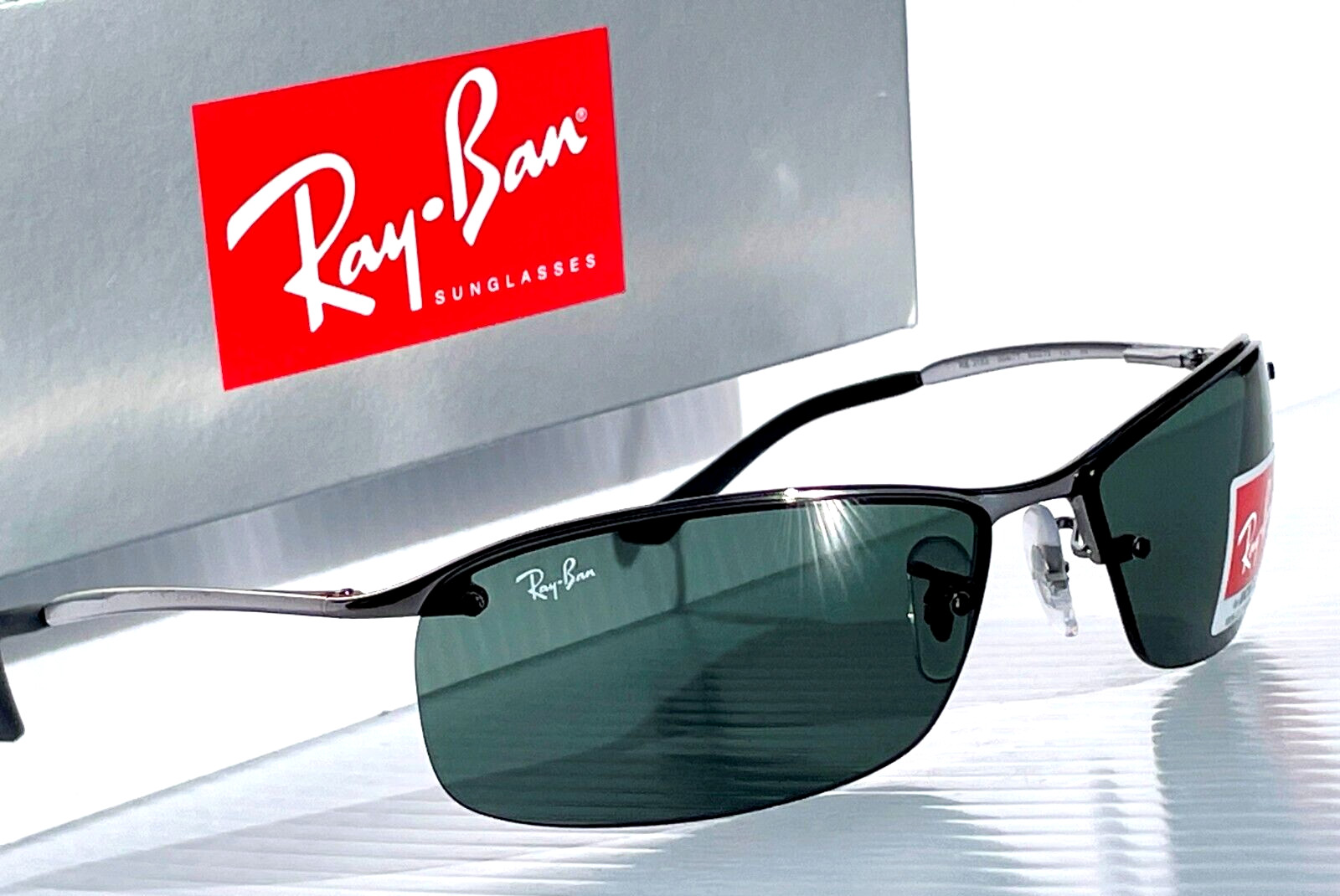 NEW Ray Ban Gunmetal UV PROTECTIVE Dark Green Lens Sunglass RB 3183 004/71