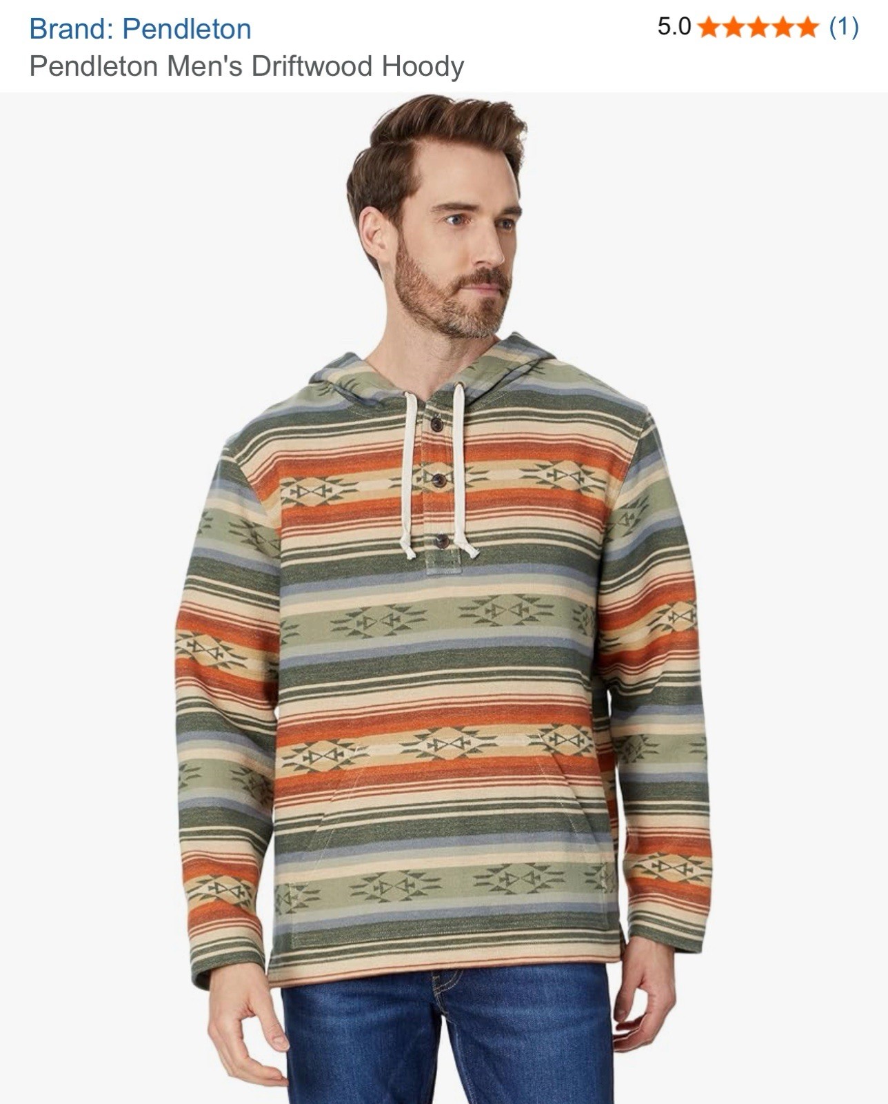 Pendleton Men’s Doublesoft Driftwood Hoodie Adobe/Green Stripe Size S