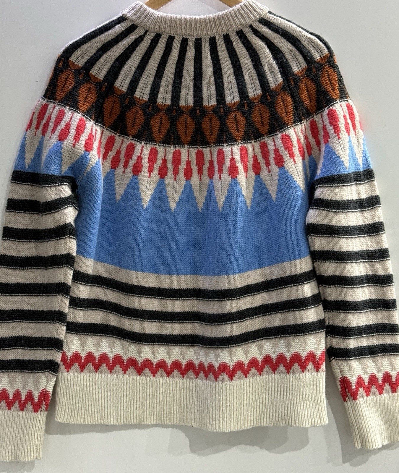 White Stuff Fair Isle Lambswool Jumper UK 14 Blue Nordic Pattern Wool Blend