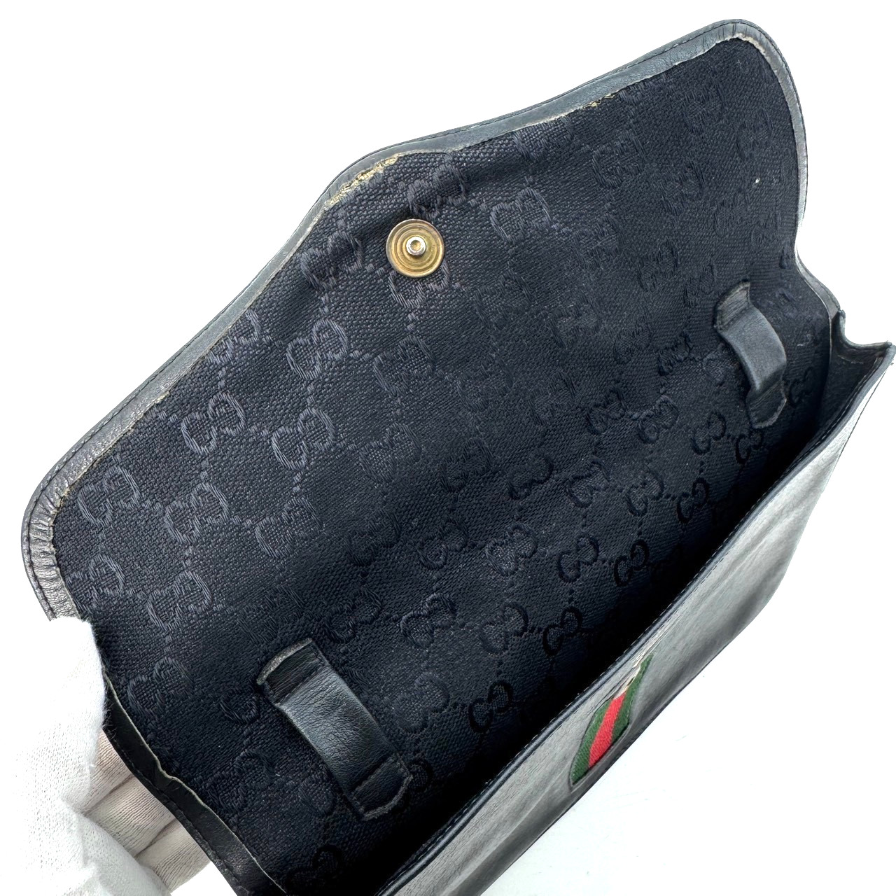 Vintage Gucci Sherry Line Clutch Bag Pouch Black Leather Authentic From Japan