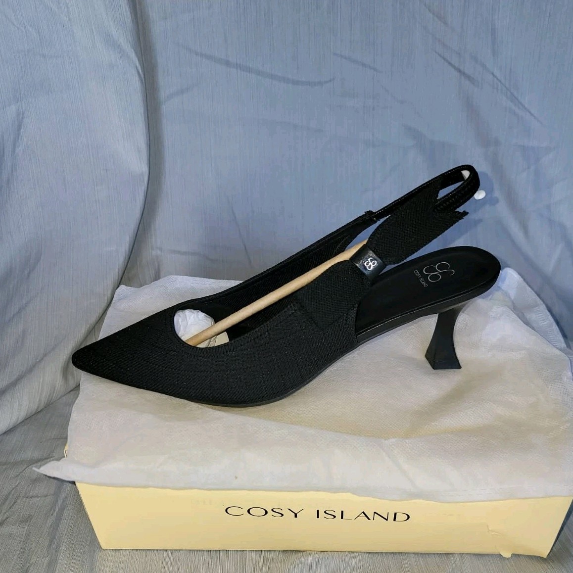 Cosy Island Women’s Black Synthetic Solid Pointed Toe Slingback Stiletto US 10