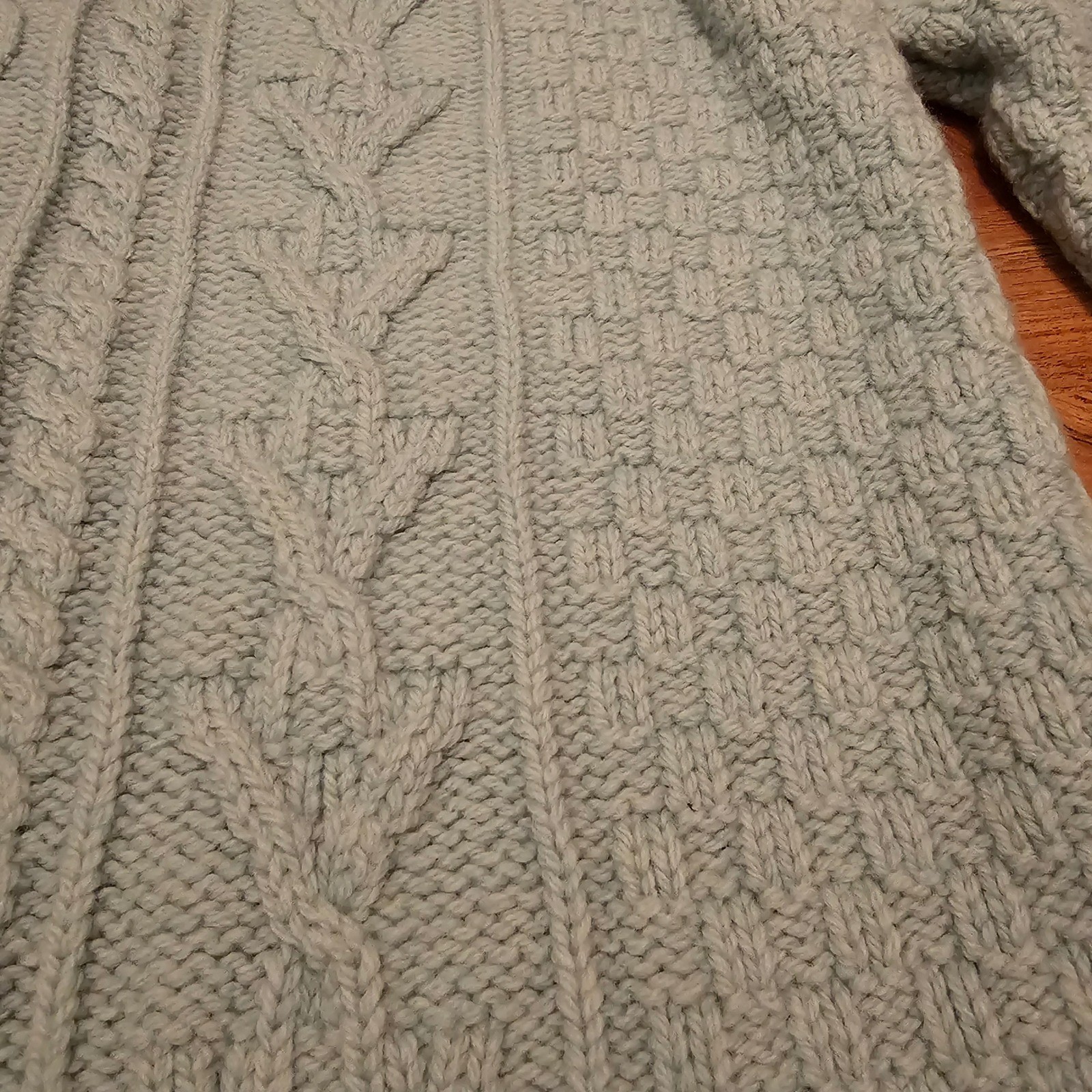 Aran Crafts Ireland 100% Merino Wool Cable Knit Fisherman Sweater Blue XL