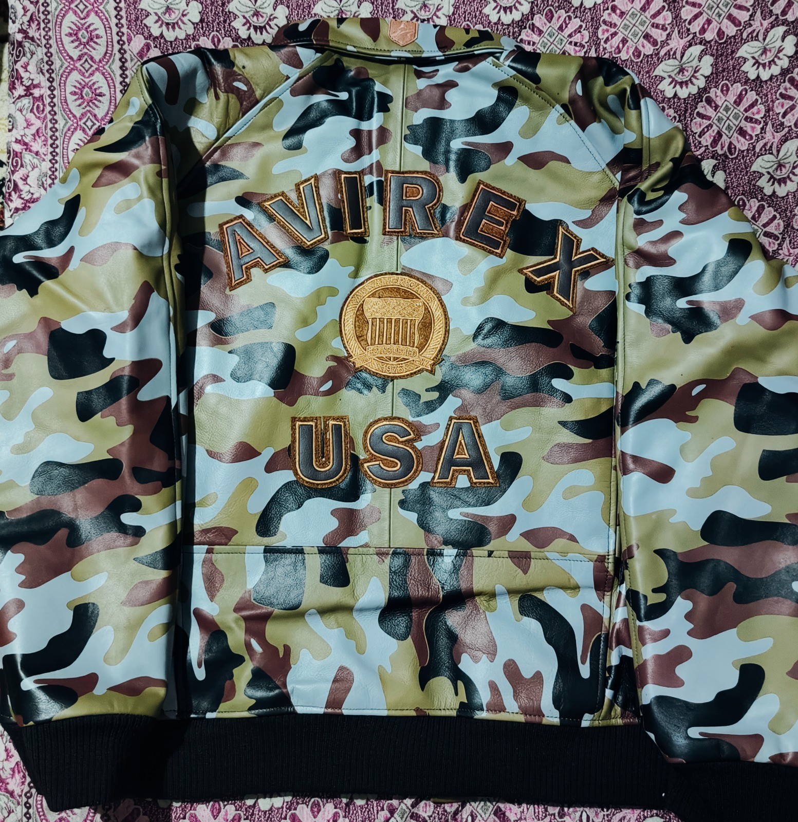 Men’s Avirex Limited Edition Camo Icon Flight Bomber Real Cowhide Leather Jacket
