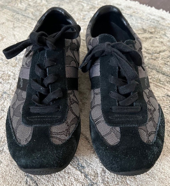 Coach CC Monogram Suede Canvas Black Gray Lace Up Casual Kelson Sneakers Sz 6.5
