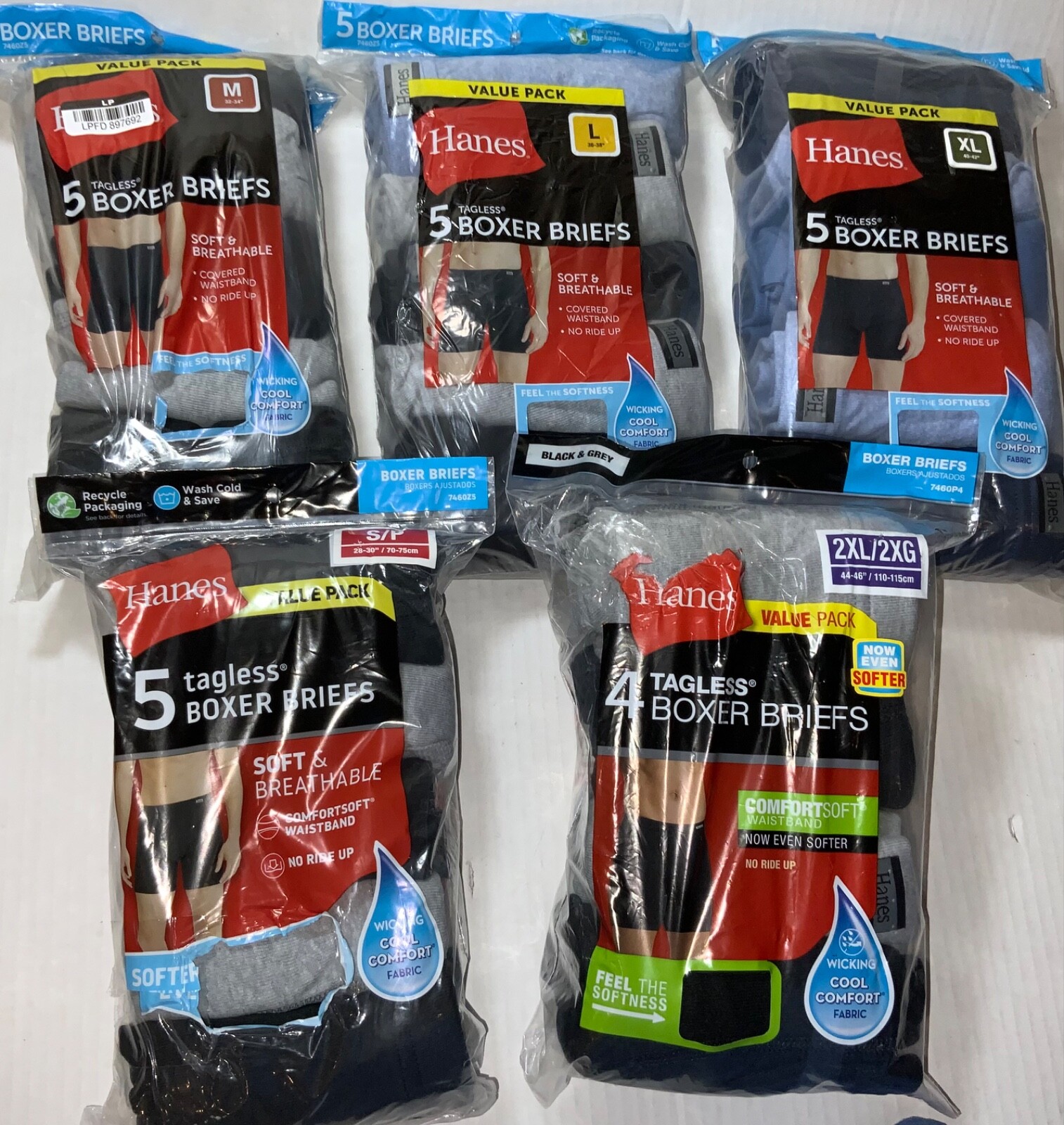 Hanes COVERED BAND SMALL XL Cool Comfort Tagless Boxer Briefs wicking 4-5 pr