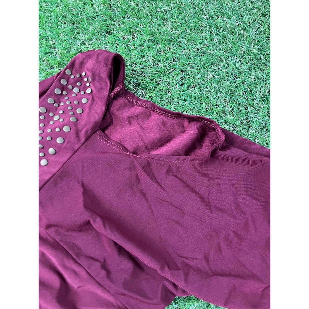 Liberty Wear Burgundy Studded V-Neck Top, Small, Made in USA