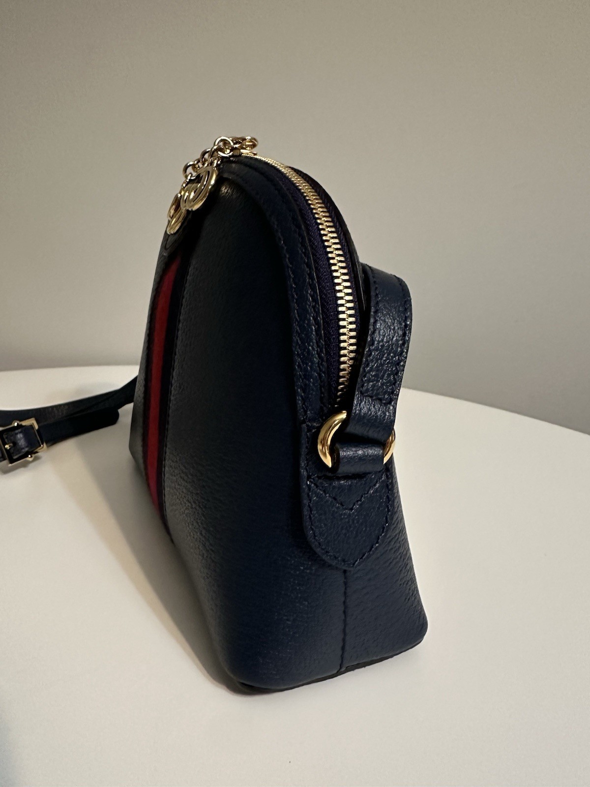 Gucci Ophidia Small Dome Crossbody Bag Navy Blue Grained Leather Authentic