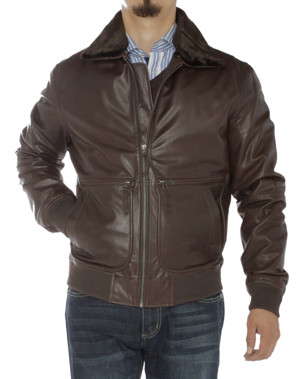 LUCIANO NATAZZI Mens Nappa Leather Flight Bomber