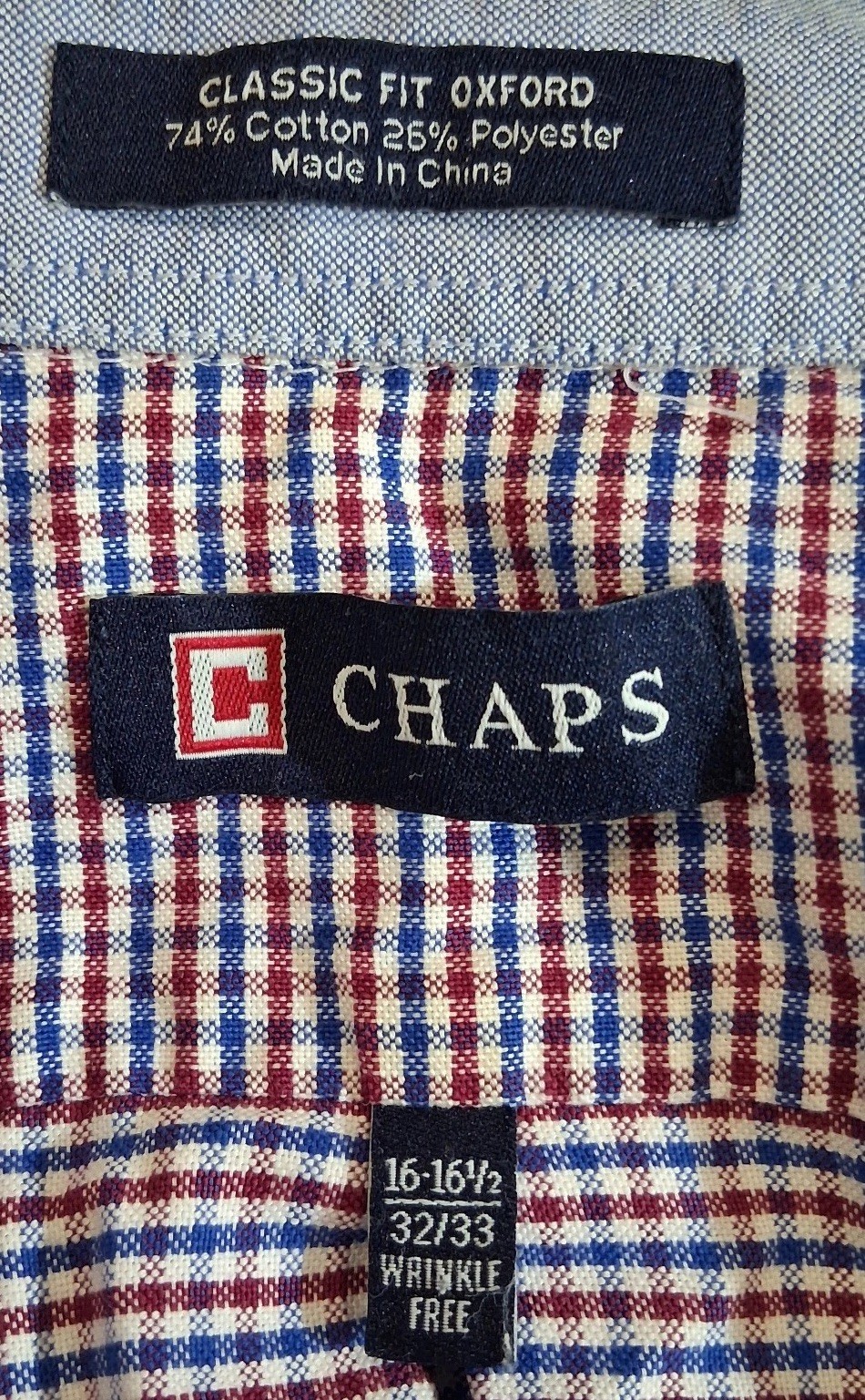 Chaps Mens Classic Fit Oxford Shirt Gingham Red White Blue 16-16.5 32/33