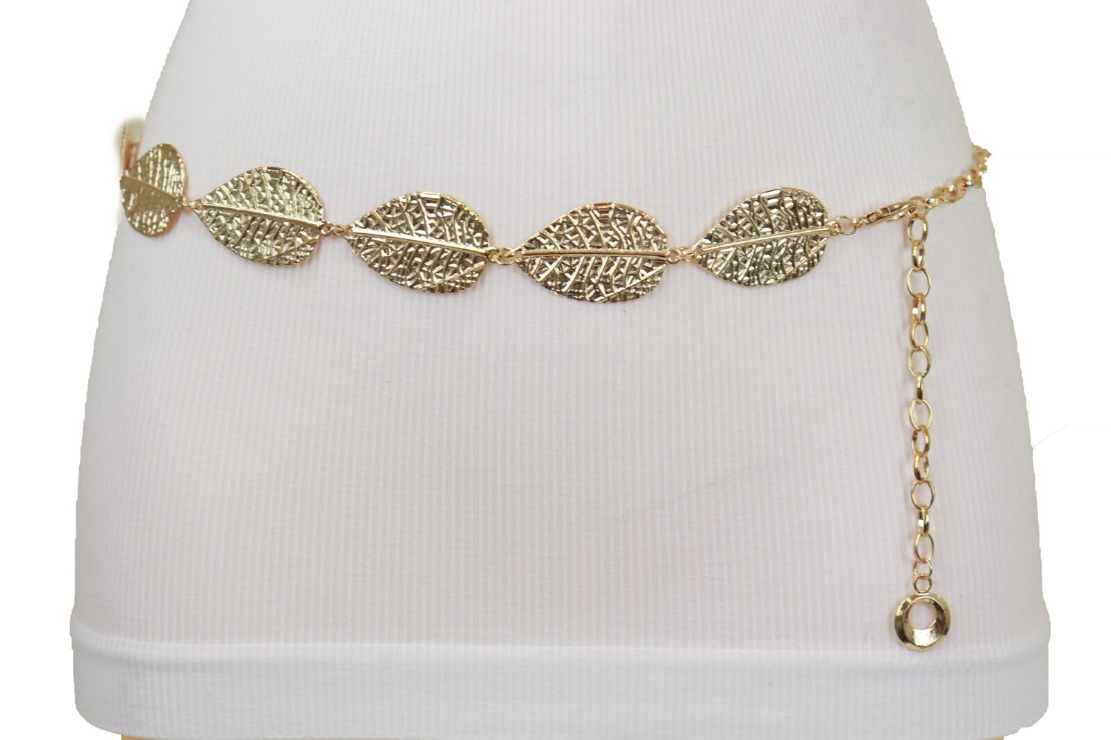 Women Gold Color Metal Chain Fashion Belt Hip High Waist Leaf Charms Size S M