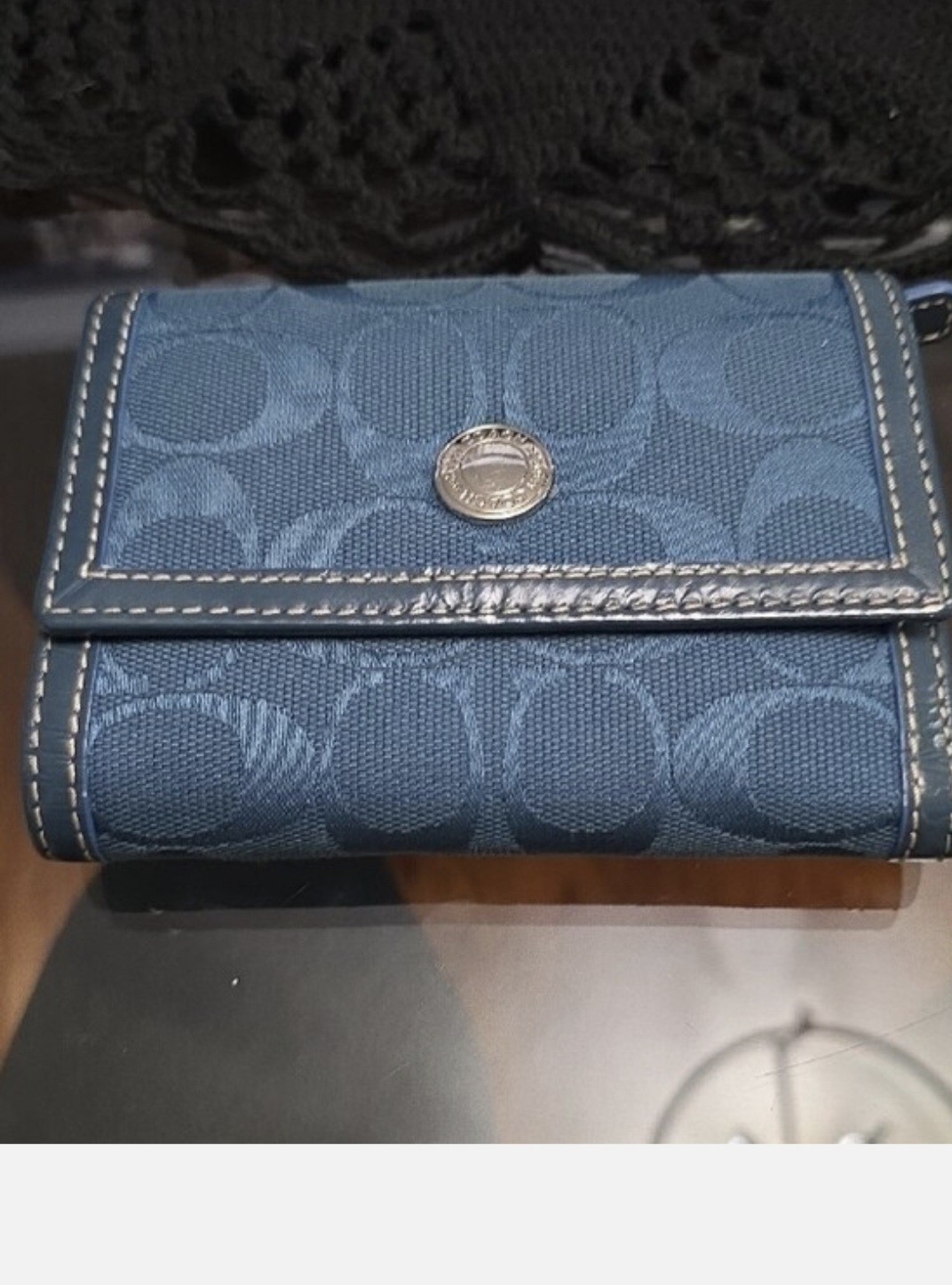 EUC Coach Blue Signature Tote Bag with Matching Wallet, Zip & Turn Lock, Pockets