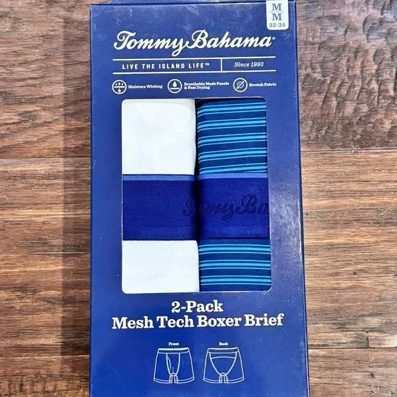 2 Pack Tommy Bahama Mesh Tech Boxer Briefs Underwear Size M $58 Navy & White