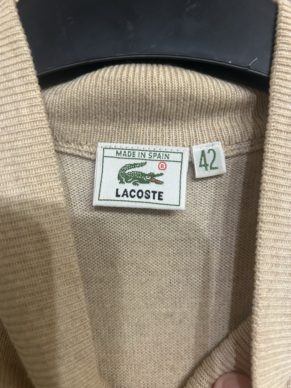 Lacoste Short Sleeve Knit Top Size 42 32” Beige Wool,Cashmere,Acrylic Blend