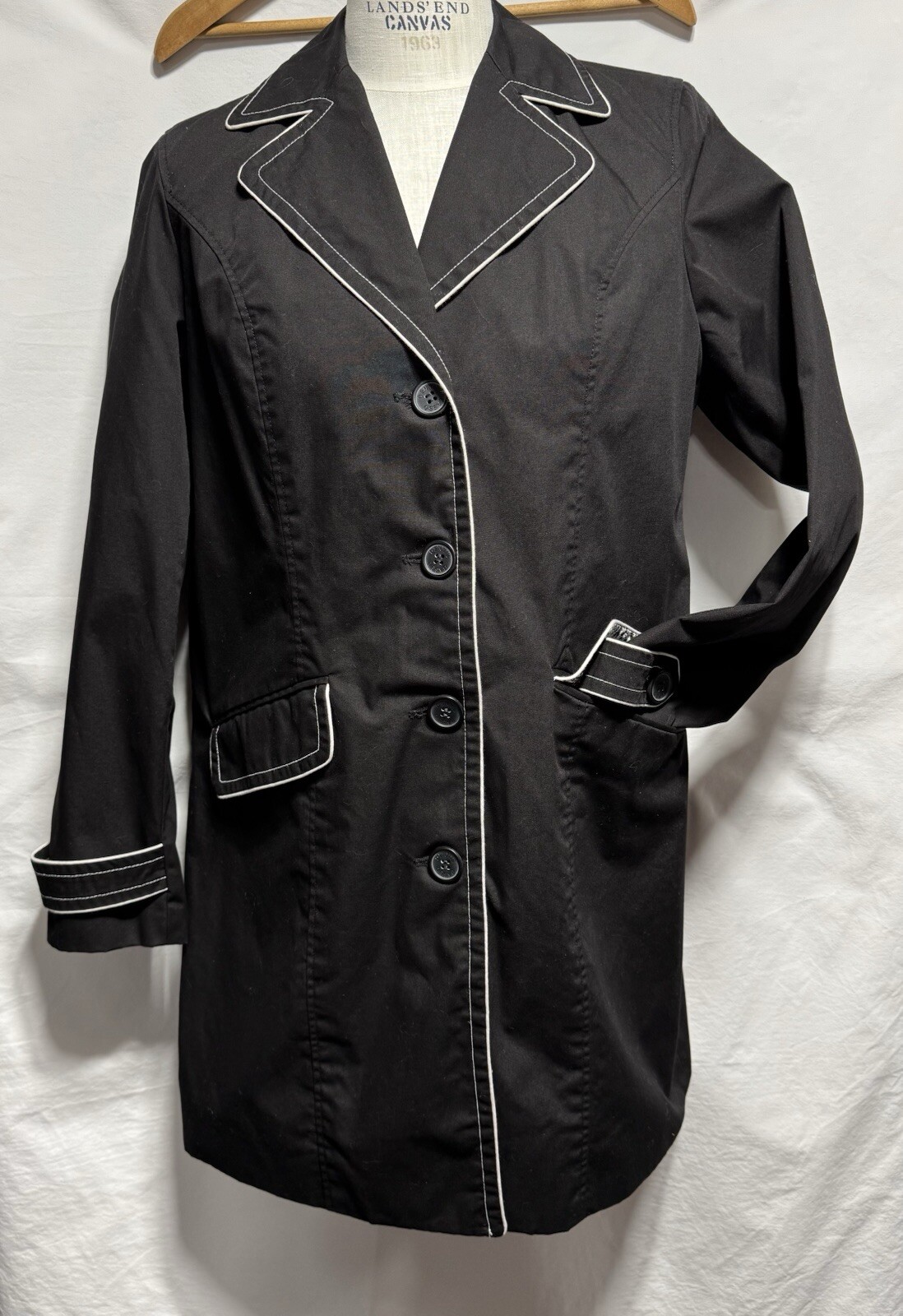 Dennis Basso Long Black Trench Coat Paisley Lined Womens Medium