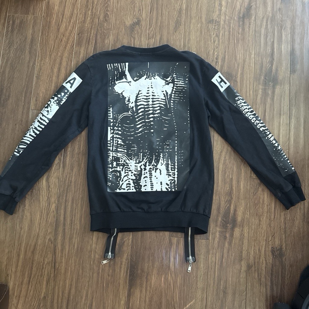 HBA Men’s L Black Graphic Print Pullover Sweatshirt Crew Neck Zipper Logo