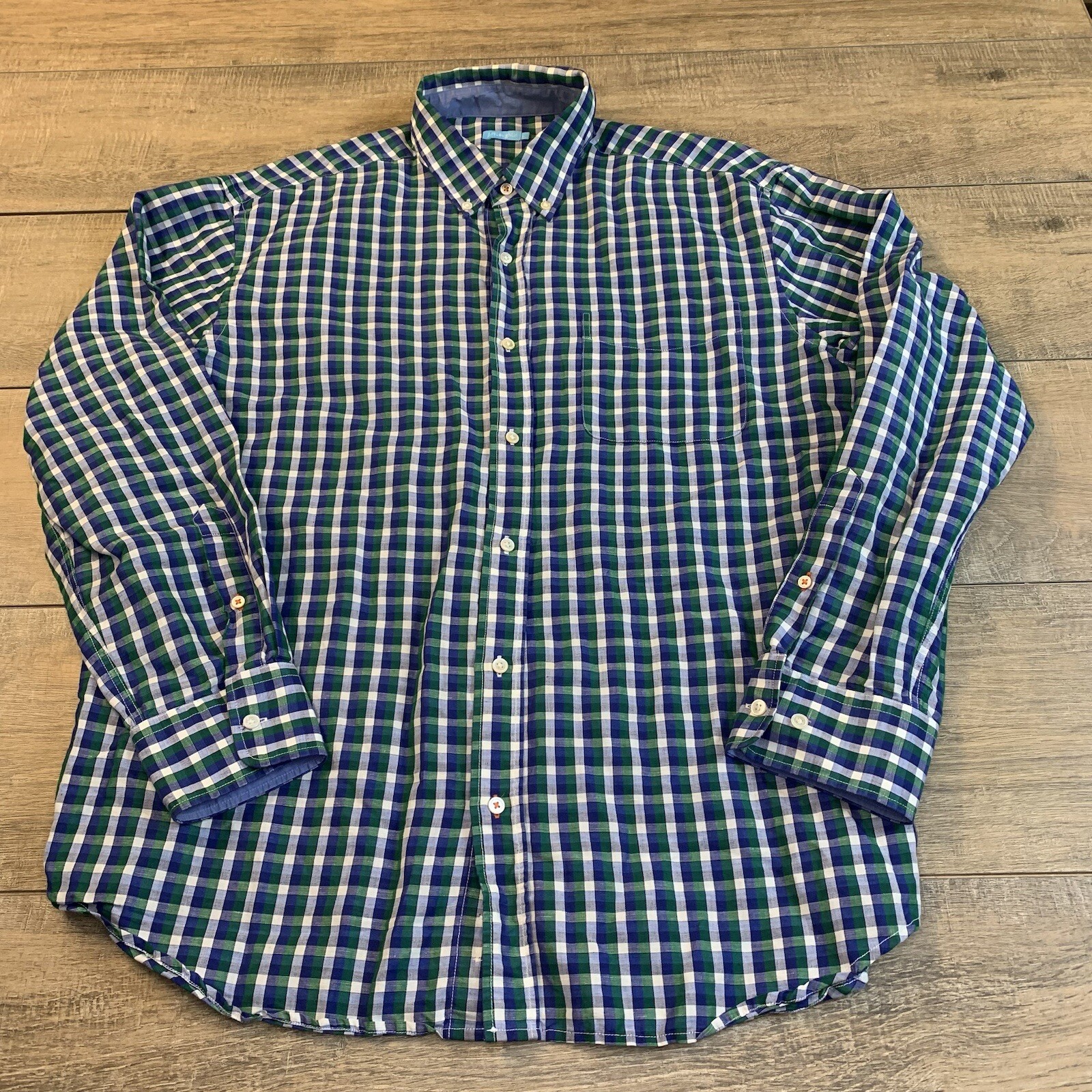 J McLaughlin Mens Long Sleeve Button Up Shirt Size Large 52% Linen Check B16