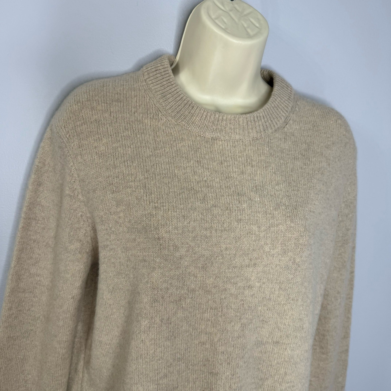 JOSEPH Wool Cashmere Crew Neck Sweater Silk Undershirt Trim Tan Small