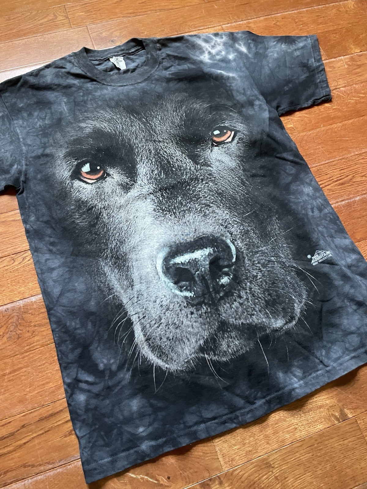 2011 Black Lab dog, vintage all over print tshirt, The Mountain, size medium