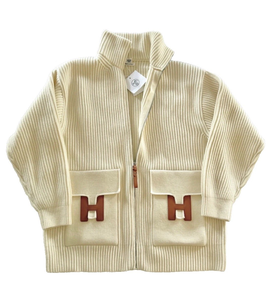 HERMES H JACKET WOOL KNIT (38) – BLANC / NATUREL – BRAND NEW WITH TAGS