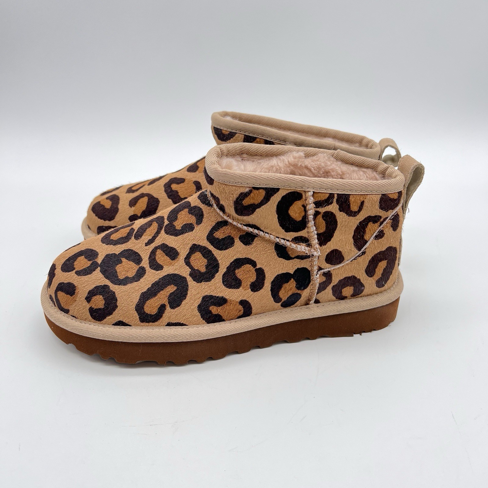 UGG Classic Ultra Mini Leopard Print Calf Hair Boots Women’s Size 6