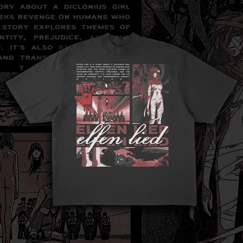 Monarch Wear Elfen Lied T-Shirt Lucy Diclonius Anime Horror Black