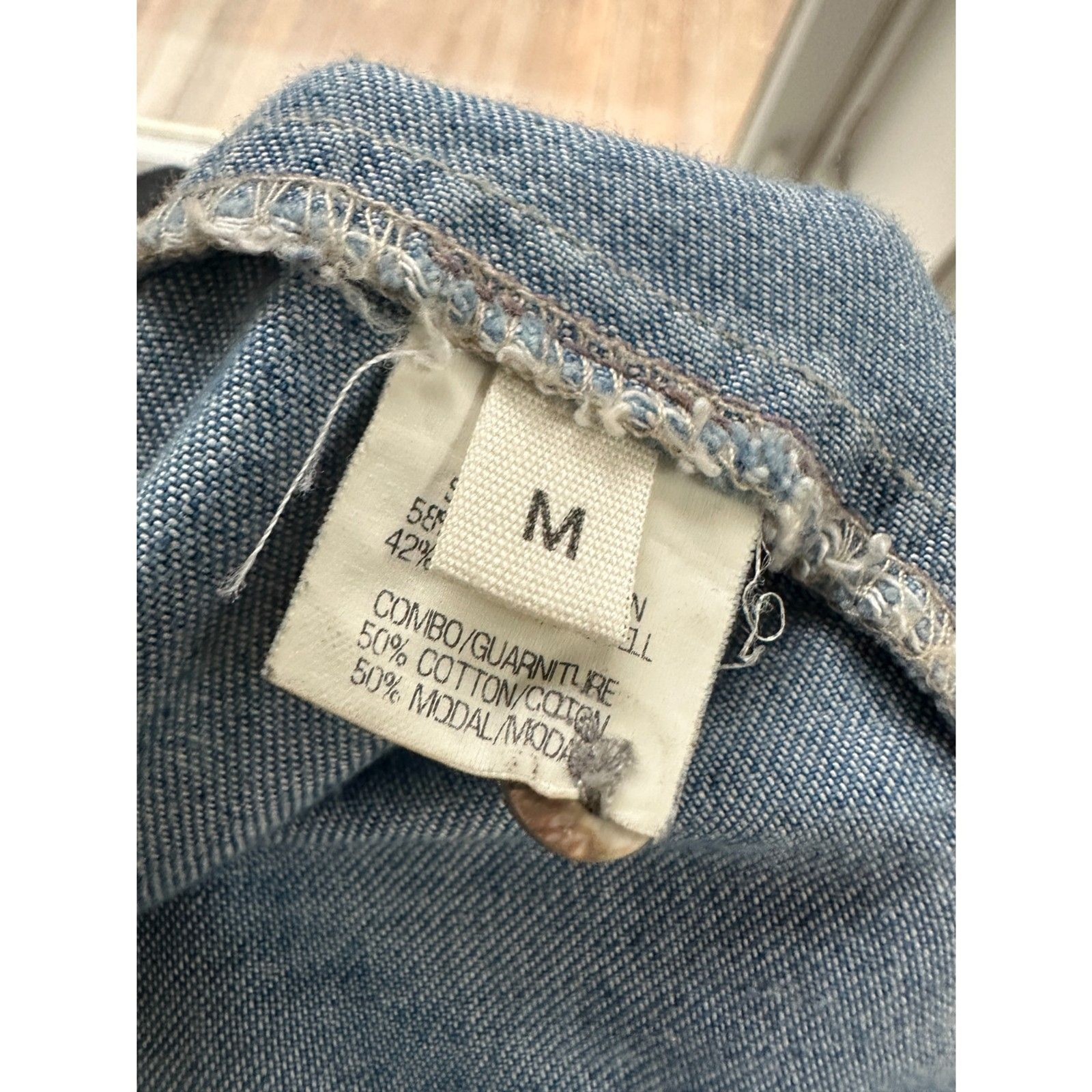 Helmut Lang New York Era Chambray Denim Mixed Media Top Sz M Made USA 2002