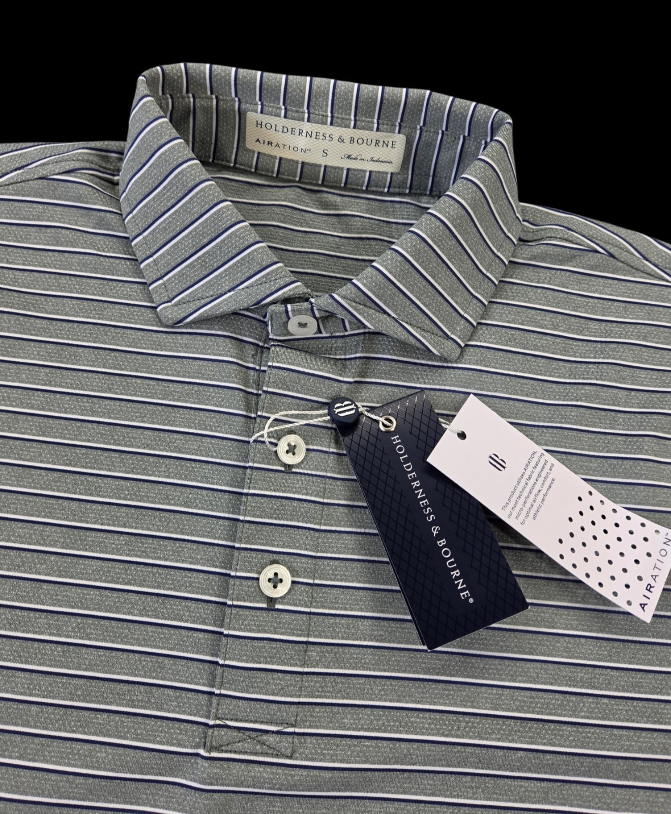 NWT Holderness & Bourne Men’s Small Airation Springer Golf Polo Ivy White Navy