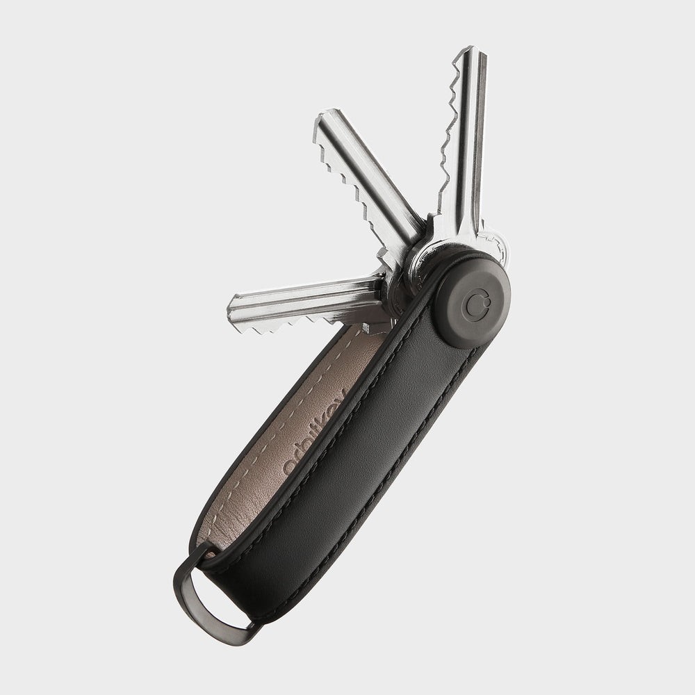 Orbitkey Leather Key Organizer, Carry 2-7 standard keys, Black/Black